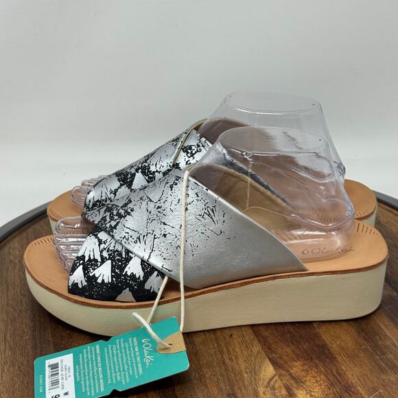 Olukai Ohohi Leather Slide Wedge Sandals Black/Silver Women's 9 NWT - Picture 4 of 10